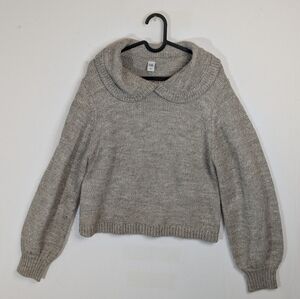 Simon's sz L balloon sleeve peter pan collar beige sweater